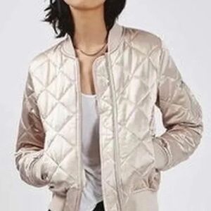 TopShop  |  Quilted Satin Bomber Jacket  |  Champagne  |  Size 8 US